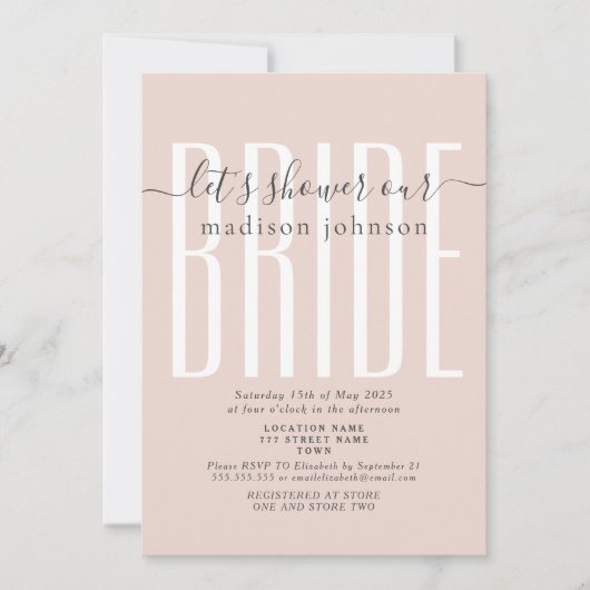 Invitation simple rose de douche nuptiale (Devant)