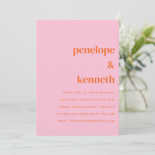 Invitation Simple rose et orange Mariage moderne tout en un