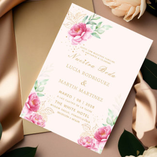 Invitation Simple rose floral or Nuestra Boda