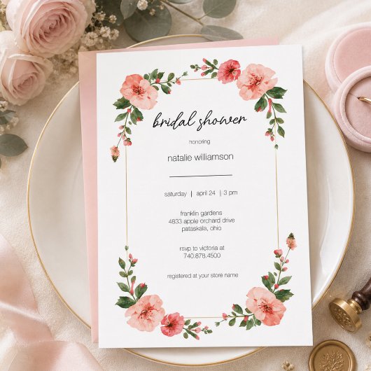 Invitation Simple Rose Florale Fête de Mariage