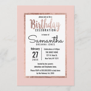 Invitation Simple Rose Gold Blush Pink Brush Script Anniversa