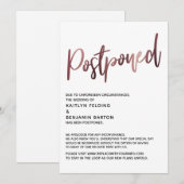 Invitation Simple Rose Gold Calligraphie Mariage Reporté (Devant / Derrière)