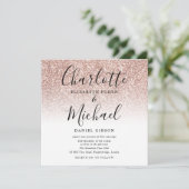 Invitation Simple Rose Gold Glitter Script Photo de Mariage (Debout devant)