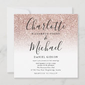 Invitation Simple Rose Gold Glitter Script Photo de Mariage (Devant)