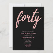 Invitation Simple Rose Gold Parties scintillant 40e fête d'an (Devant)