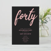Invitation Simple Rose Gold Parties scintillant 40e fête d'an (Debout devant)