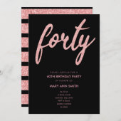 Invitation Simple Rose Gold Parties scintillant 40e fête d'an (Devant / Derrière)