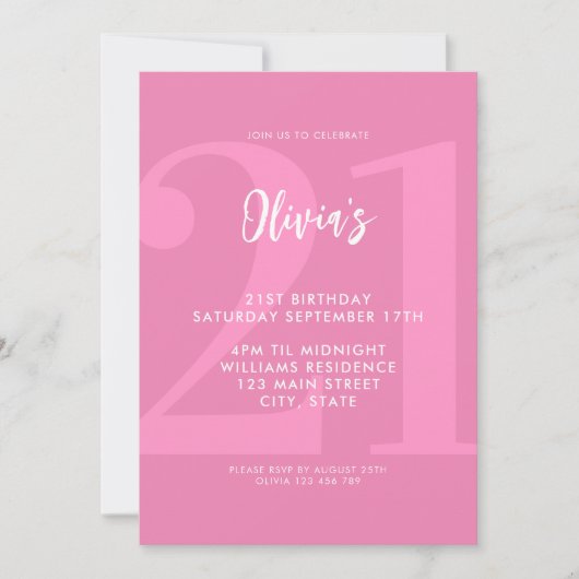 Invitation Simple rose moderne 21e anniversaire (Devant)