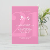 Invitation Simple rose moderne 21e anniversaire (Debout devant)