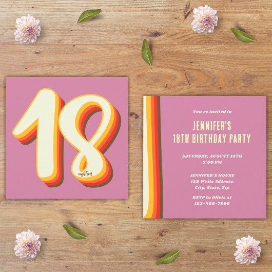 Invitation Simple rose moderne Rétro Super 18e anniversaire