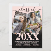 Invitation Simple rose noir Ombre Graduation Photo Collage (Devant)