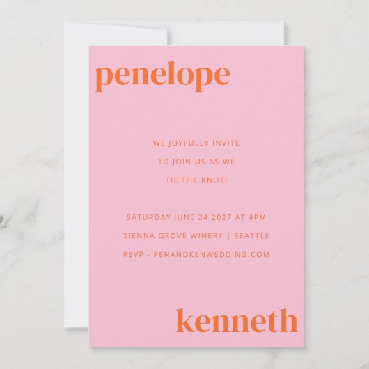 Invitation Simple Rose Orange Chic Mariage Moderne Tout En Un (Devant)