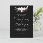 Invitation Simple rose pâle et vert Floral Mariage noir (Debout devant)