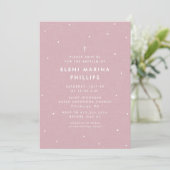 Invitation simple rose pour baptême avec des point (Debout devant)