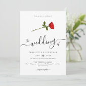 Invitation Simple Rose rouge Élégant Script Minimaliste (Debout devant)