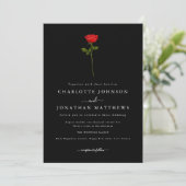 Invitation Simple Rose rouge Élégant Script noir et blanc (Debout devant)