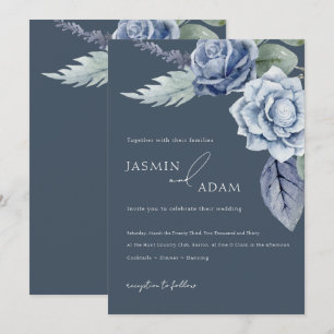 Invitation Simple Roses Bleues Royales Floral Mariage