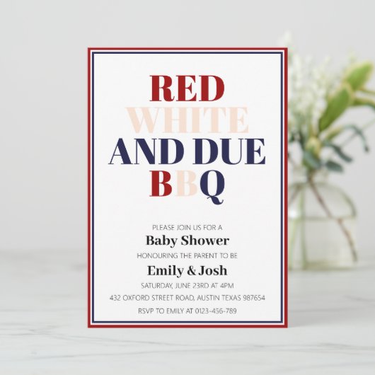 Invitation Simple rouge blanc et plein 4 juillet Patriotique (Debout devant)