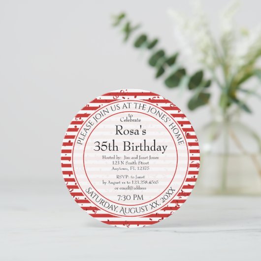 Invitation Simple rouge et blanc - Round Party (Debout devant)