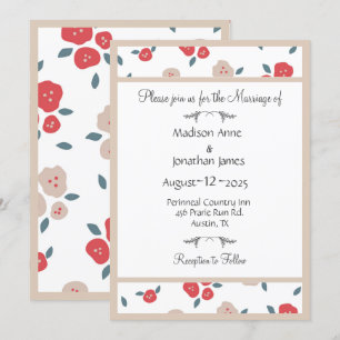 Invitation Simple rouge floral joli Mariage campagnard