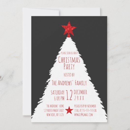 Invitation Simple rouge noir blanc Parties scintillant étoile (Devant)