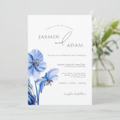 Invitation Simple Royal Blue Opulence Floral Mariage (Debout devant)