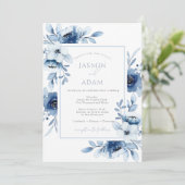 Invitation Simple Royal Blue Opulence Floral Mariage (Debout devant)