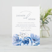 Invitation Simple Royal Blue Opulence Floral Rose Mariage (Debout devant)