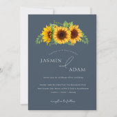 Invitation Simple Royal Blue Opulence Sunflower Boho Mariage (Devant)