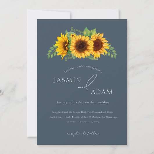 Invitation Simple Royal Blue Opulence Sunflower Boho Mariage (Devant)