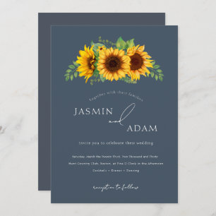 Invitation Simple Royal Blue Opulence Sunflower Boho Mariage