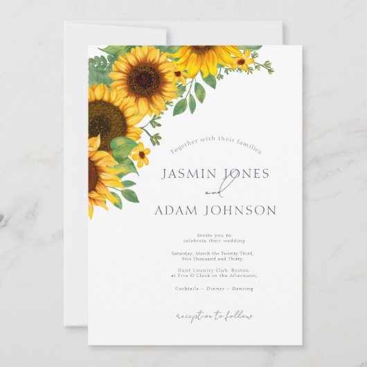 Invitation Simple Royal Blue Opulence Sunflowers Boho Mariage (Devant)