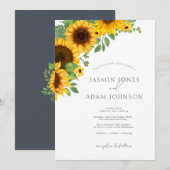 Invitation Simple Royal Blue Opulence Sunflowers Boho Mariage (Devant / Derrière)