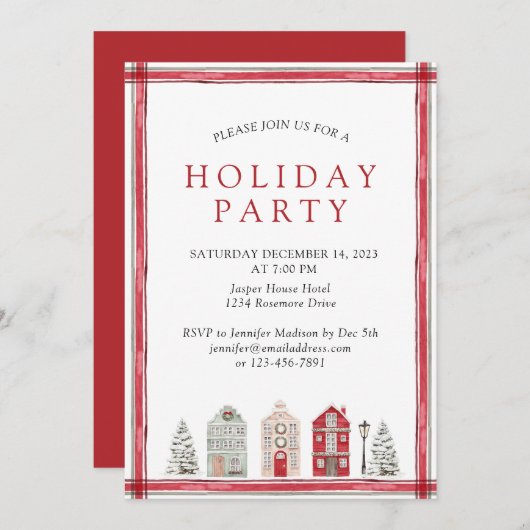 Invitation Simple Russe Aquarelle Fête Rouge (Devant / Derrière)