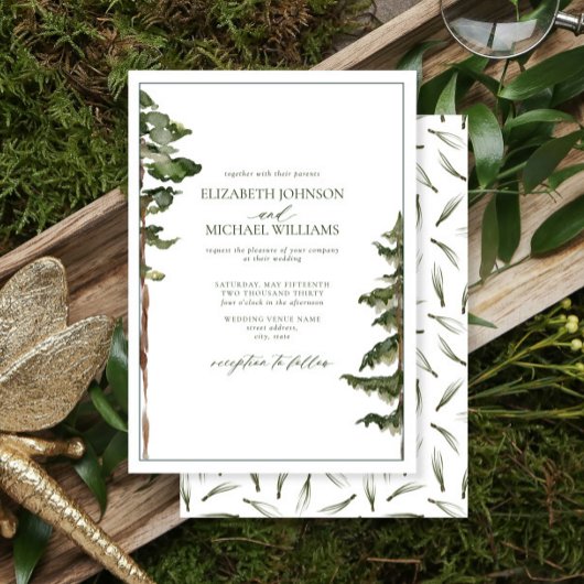Invitation Simple Russe Mariage de forêt de pins verts