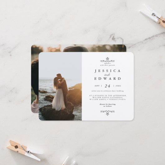 Invitation Simple Rustic Kraft 2 Mariage photo (Devant/Arrière en situation)