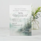 Invitation Simple Rustic Mountain Lake 50th Birthday (Debout devant)