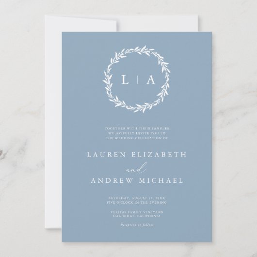 Invitation Simple rustique Dusty bleu gris moderne Mariage In (Devant)