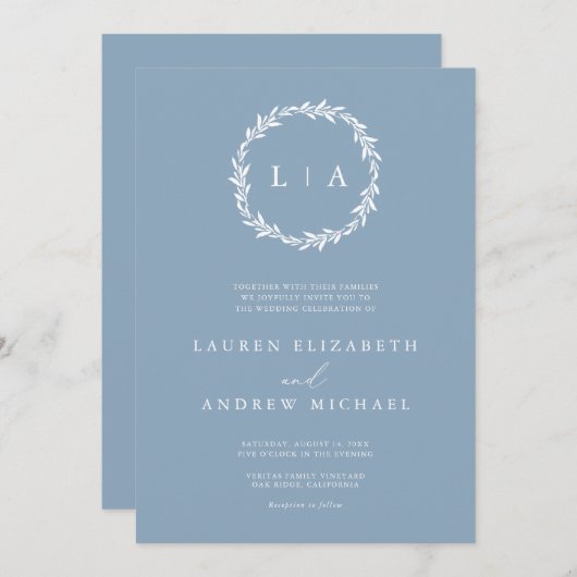 Invitation Simple rustique Dusty bleu gris moderne Mariage In (Devant / Derrière)