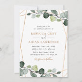 Invitation Simple Rustique Eucalyptus Mariage or de verdure (Devant)