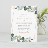 Invitation Simple Rustique Eucalyptus Mariage or de verdure (Debout devant)