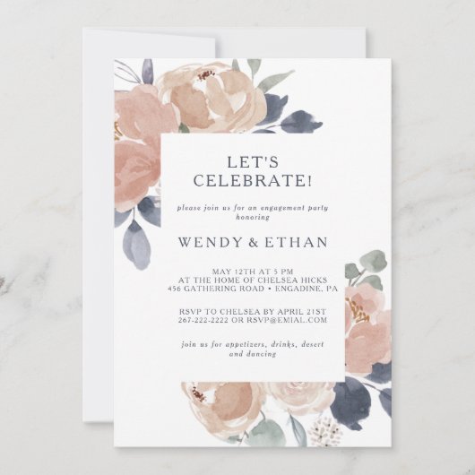 Invitation Simple Rustique Floral Fêtons l'invitation (Devant)