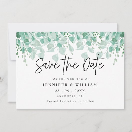 Invitation Simple rustique Sage Green Eucalyptus Enregistrer (Devant)