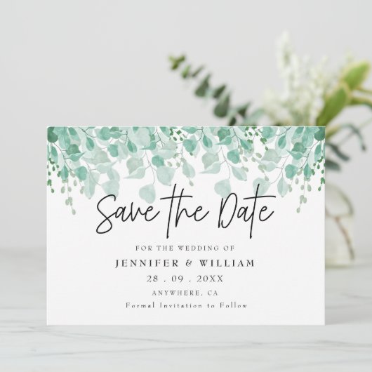 Invitation Simple rustique Sage Green Eucalyptus Enregistrer (Debout devant)