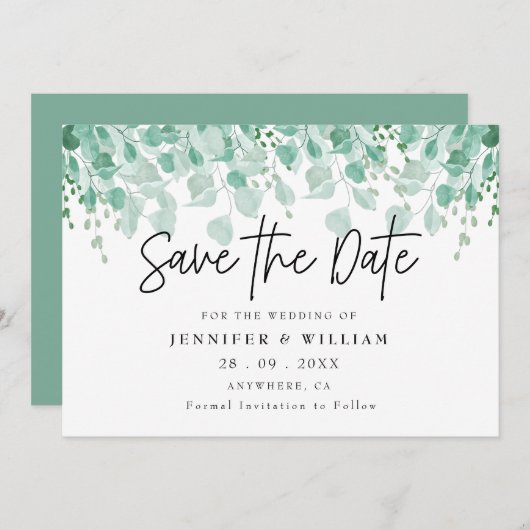 Invitation Simple rustique Sage Green Eucalyptus Enregistrer (Devant / Derrière)