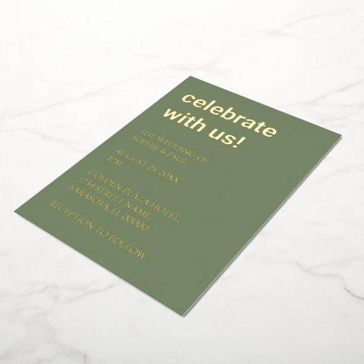 Invitation simple Sage Green Mariage Foil (Rotation)