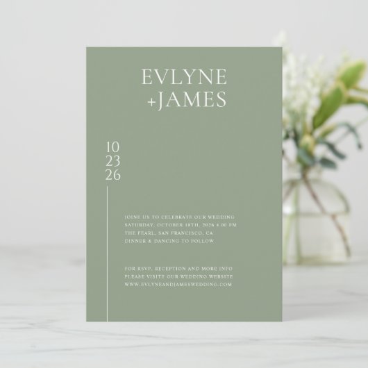 Invitation Simple Sage Green Moderne Chic Mariage Photo (Debout devant)