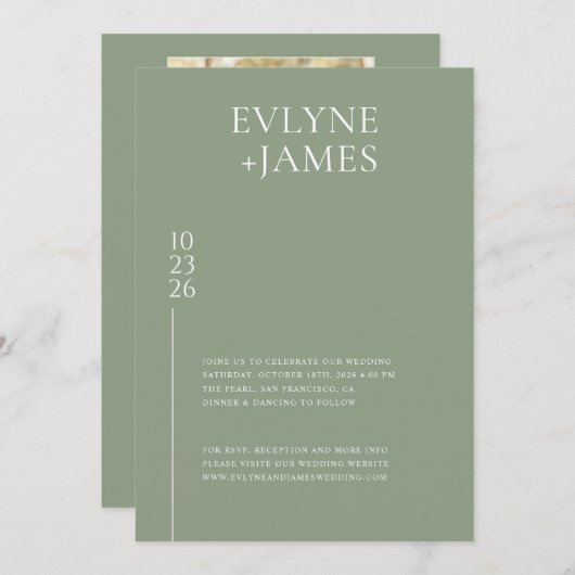 Invitation Simple Sage Green Moderne Chic Mariage Photo (Devant / Derrière)