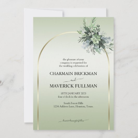 Invitation Simple Sage Green Moderne Mariage Boarder (Dos)