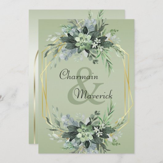 Invitation Simple Sage Green Moderne Mariage Boarder (Devant / Derrière)